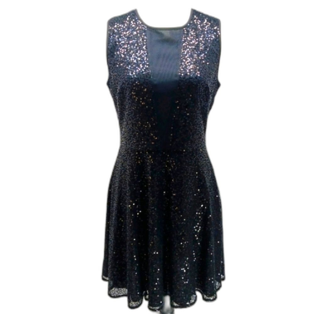 Cynthia Rowley Black Sequin Sleeveless Midi Fit & Flair Cocktail Dress Size 8.